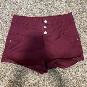 Maroon High Waisted Shorts
